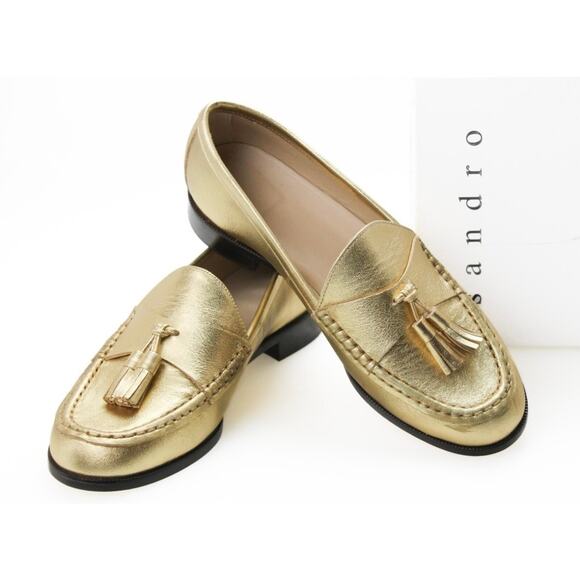NEW Sandro Matthew Metallic Leather Loafers Gold size 36 / 5.5 - Picture 1 of 9